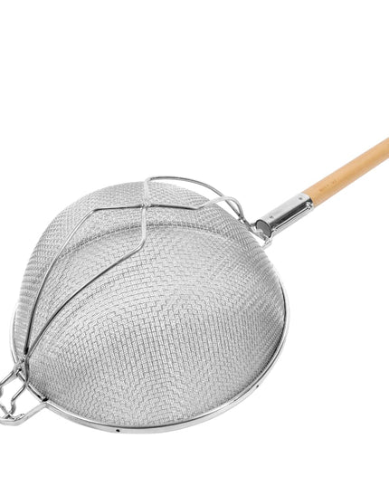 Rây Lọc Tablecraft 1024 33.7 cm Tay Cầm Gỗ Tròn, Lưới Đôi, Mạ Thiếc