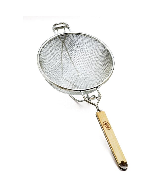 Rây Lọc Tablecraft 1024 33.7 cm Tay Cầm Gỗ Tròn, Lưới Đôi, Mạ Thiếc