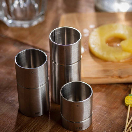 Ly Đong Đôi Thimble Tablecraft 11415 - 30 ml & 45 ml, Thép Không Gỉ