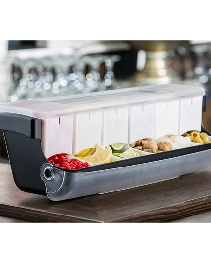 Khay Đựng Garnish Quầy Bar Tablecraft BCD6000 6 Ngăn - Nắp Phẳng Bản Lề