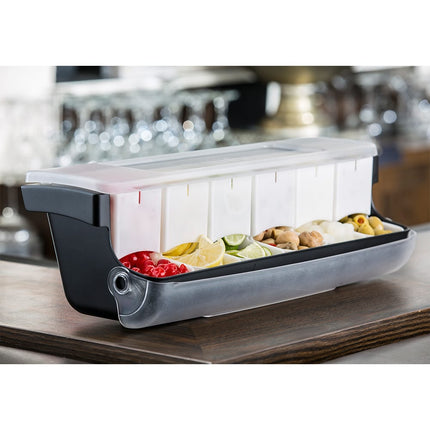 Khay Đựng Garnish Quầy Bar Tablecraft BCD6000 6 Ngăn - Nắp Phẳng Bản Lề