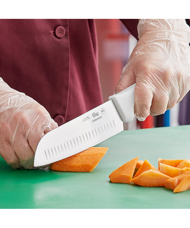 Dao Santoku lưỡi rãnh Granton Choice 17,8 cm tay cầm trắng