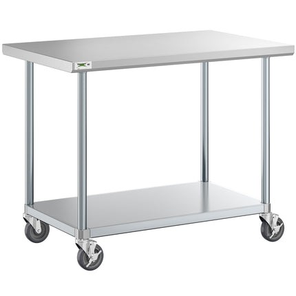 Bàn thao tác thép không gỉ 304 18 gauge chân mạ kẽm có kệ dưới và bánh xe Regency 76 x 122 cm