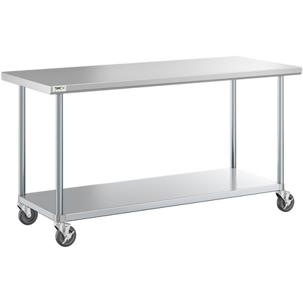 Bàn thao tác thép không gỉ 304 18 gauge chân mạ kẽm có kệ dưới và bánh xe Regency 76 x 183 cm