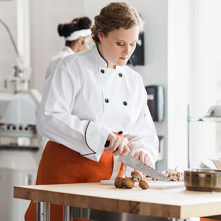 Áo bếp tay dài cao cấp viền chỉ đen Uncommon Chef Madrid 0407 unisex - Màu trắng, Size 2XL