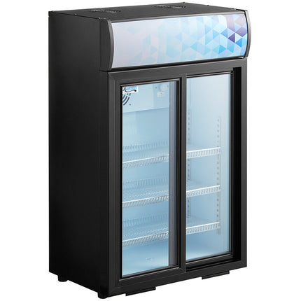 Tủ mát trưng bày để bàn màu đen Avantco CSM-4-HC cửa trượt kèm bảng quảng cáo