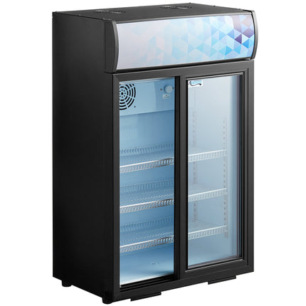 Tủ mát trưng bày để bàn màu đen Avantco CSM-4-HC cửa trượt kèm bảng quảng cáo