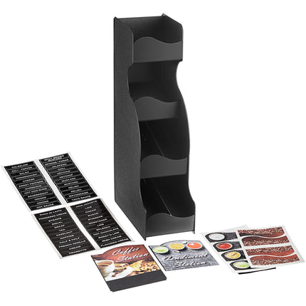 Hộp đựng gia vị 6 ngăn đứng đặt bàn ServSense đen kèm decal tiêu đề 13 x 30 x 56 cm