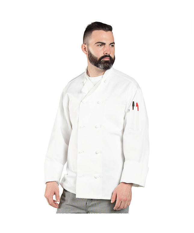 Áo bếp tay dài unisex Uncommon Chef Classic Knot Pro Vent màu trắng lưng lưới in tùy chỉnh 0427 - 2X