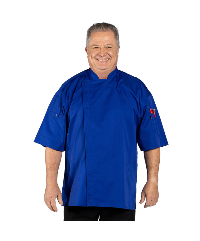 Áo bếp tay ngắn nhẹ Uncommon Chef Venture Pro Vent 0703 unisex màu xanh dương lưng lưới - 2XL
