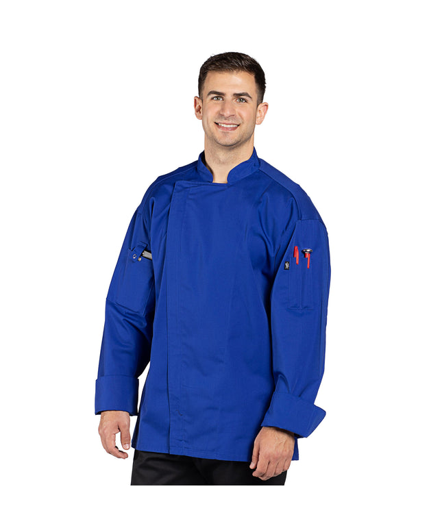 Áo bếp Uncommon Chef Endeavor Pro Vent unisex nhẹ màu xanh hoàng gia đậm, tay dài, lưng lưới 0704 - 2X