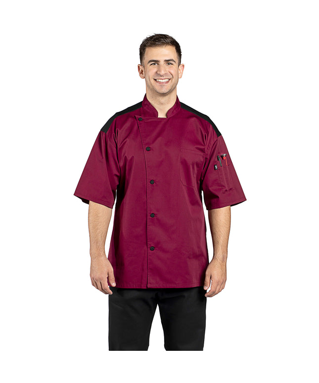 Áo bếp tay ngắn lưng lưới Uncommon Chef Rogue Pro Vent unisex 0701 - Màu đỏ booc-đô, Size 2XL
