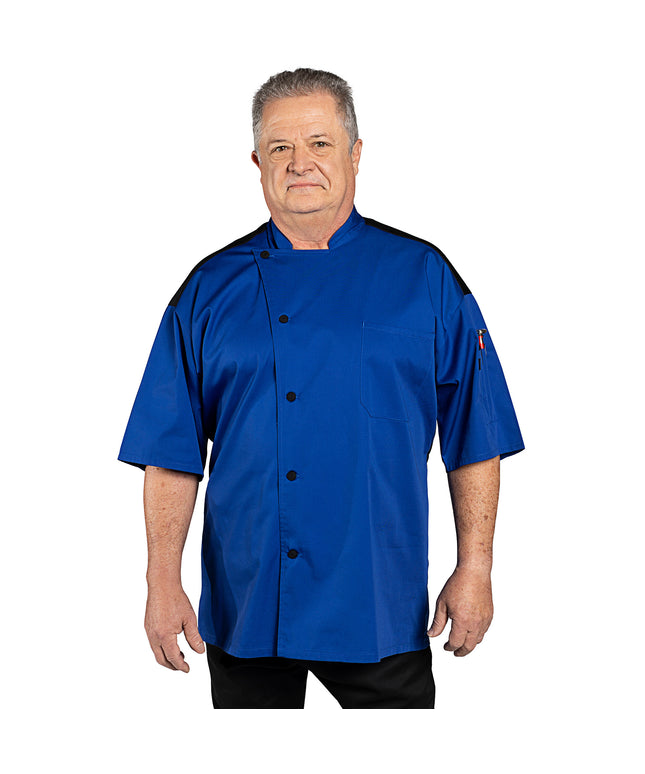 Áo đầu bếp tay ngắn nhẹ xanh dương lưng lưới unisex Uncommon Chef Rogue Pro Vent 0701 có thể tùy chỉnh - Size 2X
