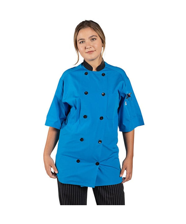 Áo bếp trưởng tay ngắn Uncommon Chef Havana unisex màu xanh cobalt lưng lưới 0494 - 2XL