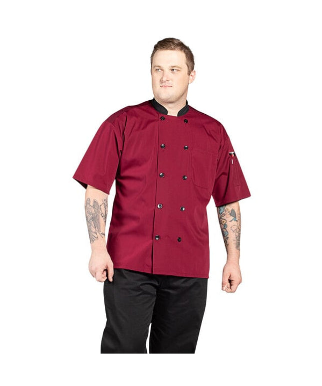 Áo đầu bếp tay ngắn tùy chỉnh màu rượu vang lưng lưới Uncommon Chef Havana 0494 unisex - 3X