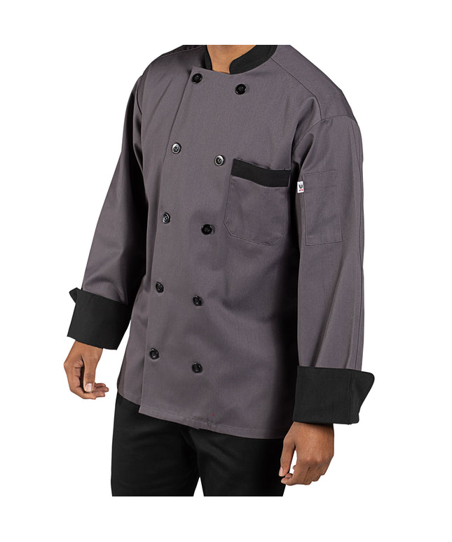 Áo bếp dài tay unisex Uncommon Chef Newport màu xám đá viền đen tùy chỉnh 0404 - L