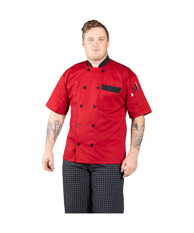 Áo bếp tay ngắn Uncommon Chef Bristol unisex đỏ viền đen 0423 - Size 3XL