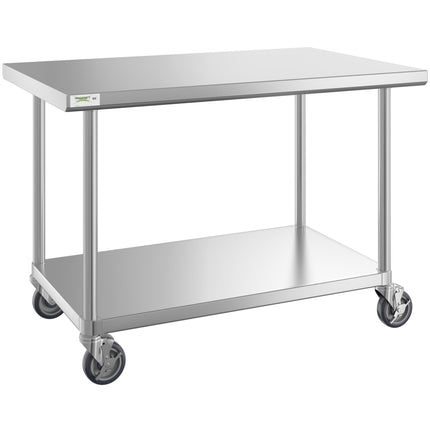 Bàn thao tác thép không gỉ 304 16 gauge có kệ dưới và bánh xe Regency 76 x 122 cm