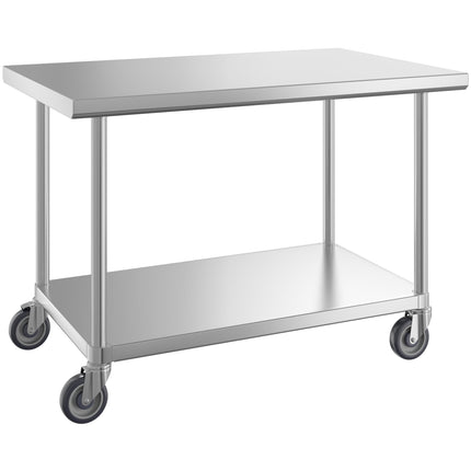 Bàn thao tác thép không gỉ 304 16 gauge có kệ dưới và bánh xe Regency 76 x 122 cm