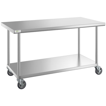 Bàn thao tác thép không gỉ 304 16 gauge có kệ dưới và bánh xe Regency 76 x 152 cm