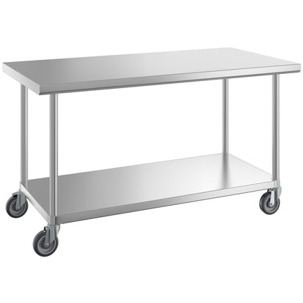 Bàn thao tác thép không gỉ 304 16 gauge có kệ dưới và bánh xe Regency 76 x 152 cm