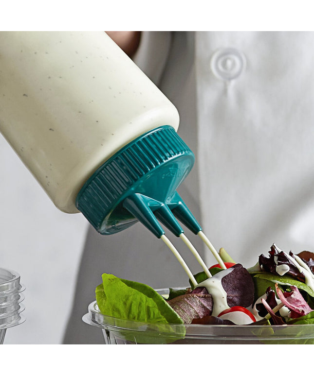 Bình bóp nước sốt nhựa trong suốt Vollrath Traex® Color-Mate™ 710 ml Tri Tip™ miệng rộng nắp xanh Vista - 3324-13191