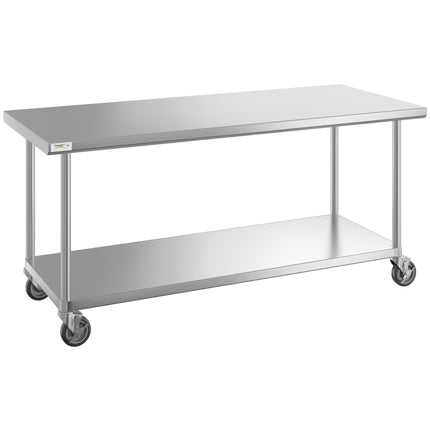 Bàn thao tác thép không gỉ 304 16 gauge có kệ dưới và bánh xe Regency 76 x 183 cm
