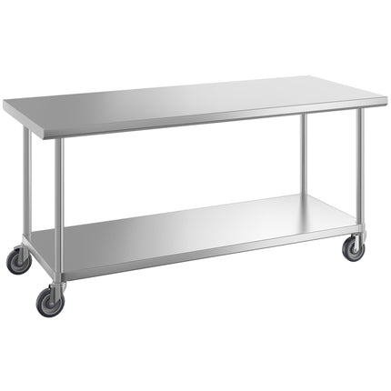 Bàn thao tác thép không gỉ 304 16 gauge có kệ dưới và bánh xe Regency 76 x 183 cm