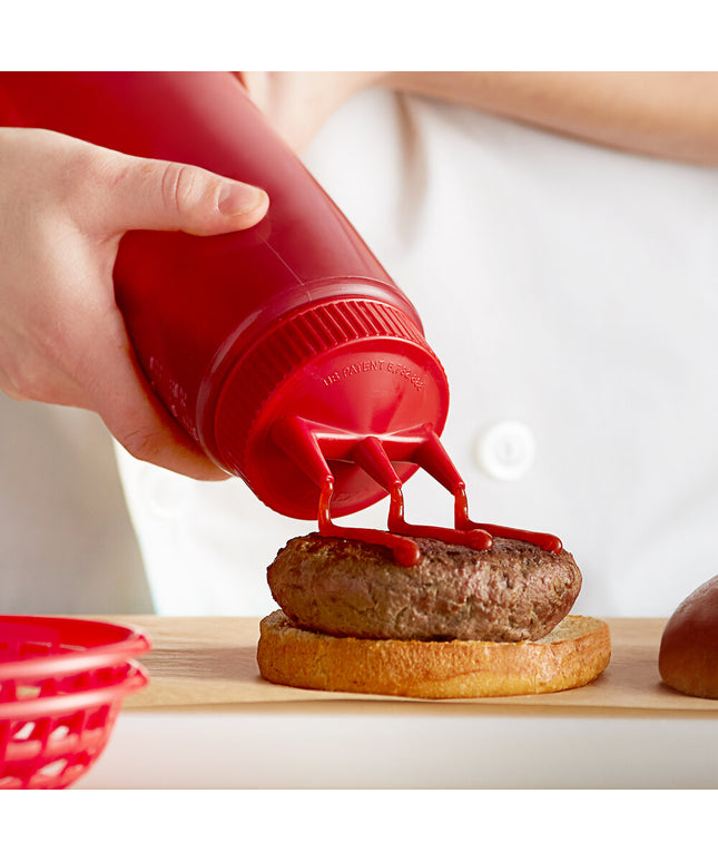 Bình bóp nước sốt nhựa đỏ Vollrath Traex® Color-Mate™ 710 ml Tri Tip™ miệng rộng - 3324C-02