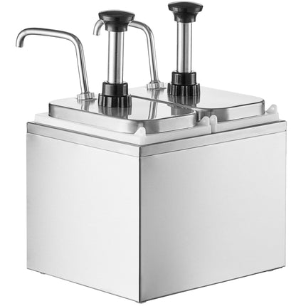 Bình phân phối gia vị ServSense thép không gỉ 2 ngăn 1,9 lít, 2 vòi bơm inox điều chỉnh định lượng