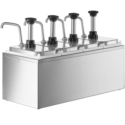 Bình phân phối gia vị ServSense thép không gỉ 4 ngăn 1,9 lít, 4 vòi bơm inox điều chỉnh định lượng