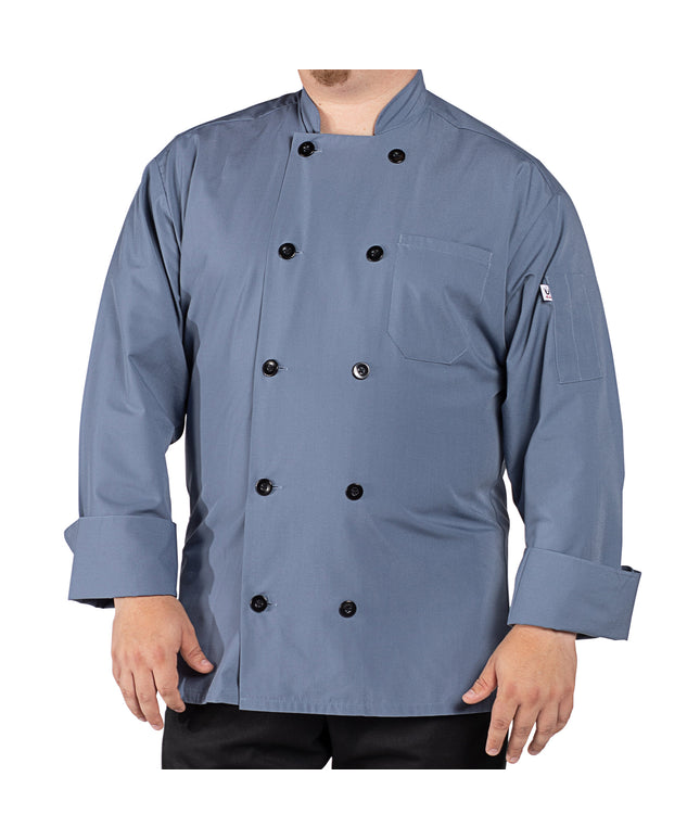 Áo bếp dài tay unisex xám thép nhẹ tùy chỉnh Uncommon Chef Classic 0413 với 10 nút - 2XL