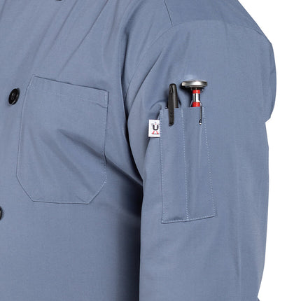 Áo bếp dài tay unisex xám thép nhẹ tùy chỉnh Uncommon Chef Classic 0413 với 10 nút - 2XL
