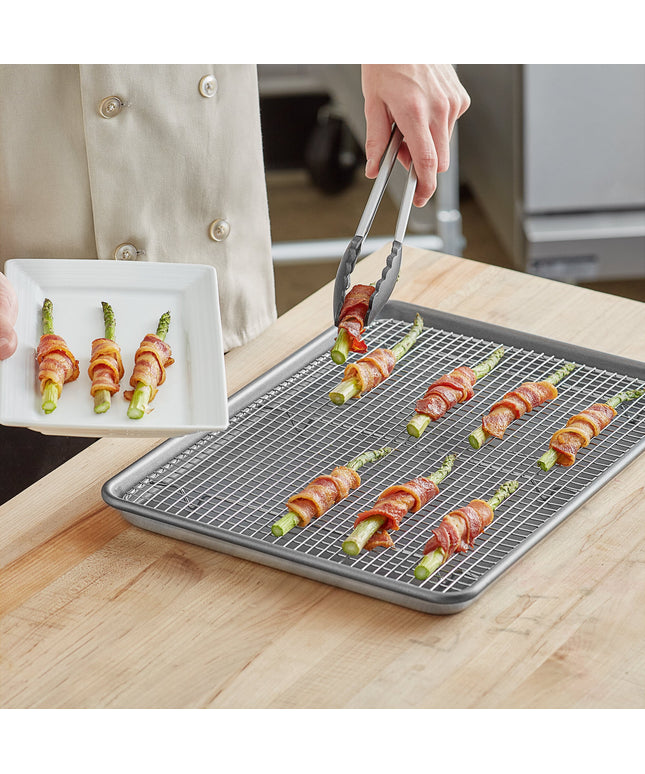 Bộ khay nướng nhôm chống dính viền dây thép 18 gauge 33 x 46 cm kèm vỉ làm nguội thép không gỉ có chân Baker's Lane nửa 