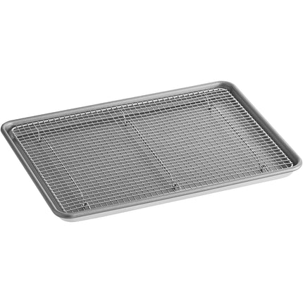 Bộ khay nướng nhôm chống dính viền dây thép 18 gauge 33 x 46 cm kèm vỉ làm nguội thép không gỉ có chân Baker's Lane nửa 
