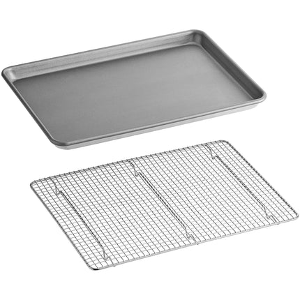 Bộ khay nướng nhôm chống dính viền dây thép 18 gauge 33 x 46 cm kèm vỉ làm nguội thép không gỉ có chân Baker's Lane nửa 