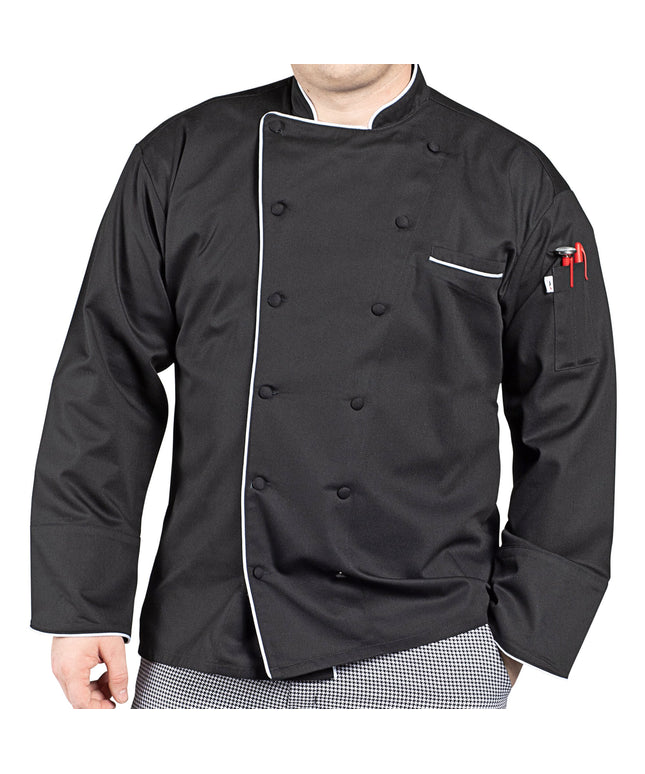 Áo bếp dài tay unisex điều hành Uncommon Chef Murano 0432 màu đen viền trắng tùy chỉnh - 2XL