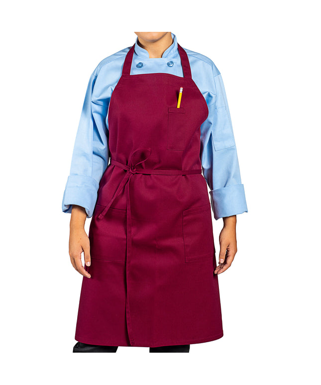 Tạp dề yếm vải twill poly-cotton có thể tùy chỉnh Uncommon Chef 3004 đỏ mận, 3 túi