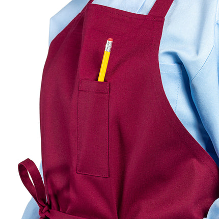 Tạp dề yếm vải twill poly-cotton có thể tùy chỉnh Uncommon Chef 3004 đỏ mận, 3 túi