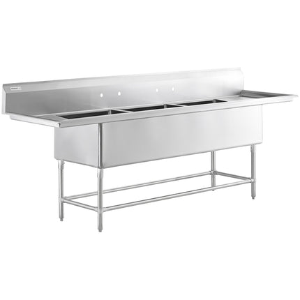 Bồn rửa công nghiệp 3 ngăn kèm hai mặt để ráo 46 cm Regency Spec Line 284 cm