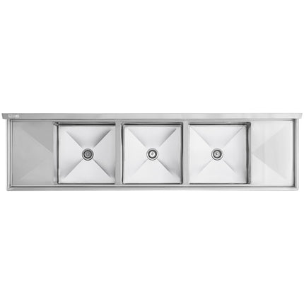 Bồn rửa công nghiệp 3 ngăn kèm hai mặt để ráo 46 cm Regency Spec Line 284 cm
