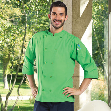 Áo bếp Uncommon Chef Epic 0975 unisex Lightweight Lime tùy chỉnh 3/4 Length tay áo áo bếp Side Vents - M