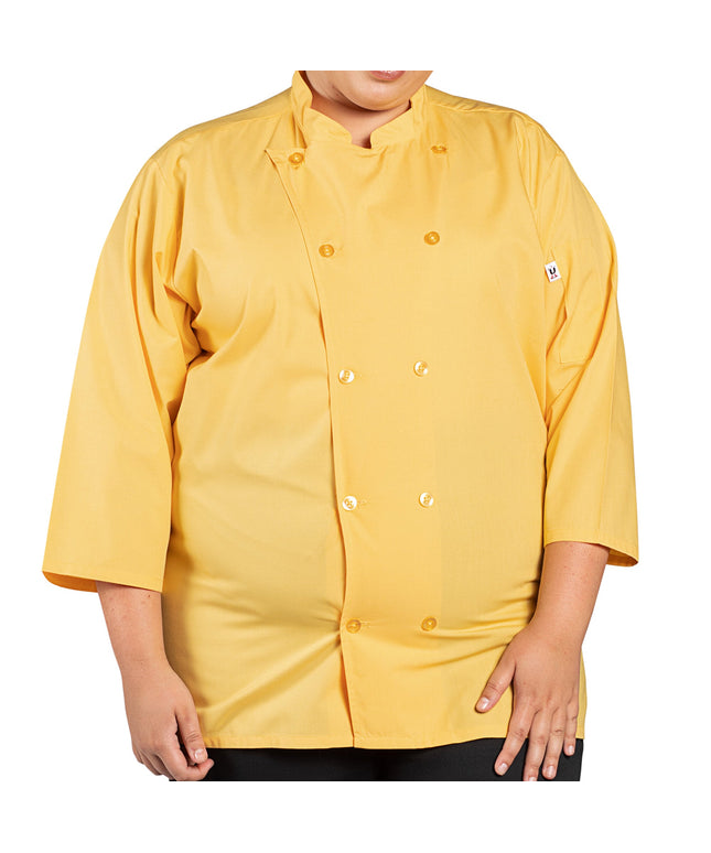 Áo bếp tay lửng 3/4 xẻ tà Uncommon Chef Epic 0975 unisex - Màu vàng hướng dương, Size 2XL