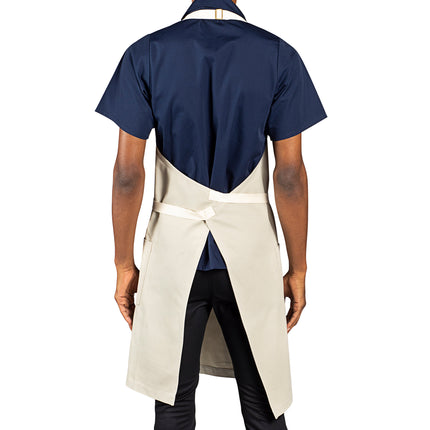 Tạp dề yếm vải canvas 100% cotton có thể tùy chỉnh Uncommon Chef 3115 Vibe be cát, dây viền tự nhiên và 3 túi