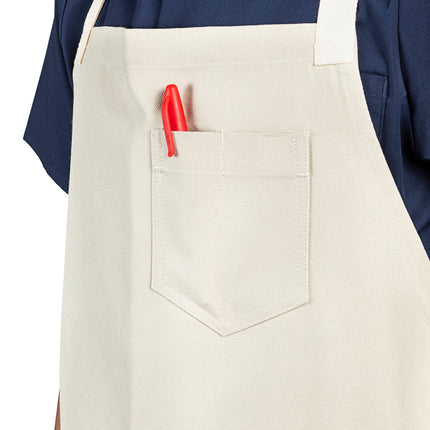 Tạp dề yếm vải canvas 100% cotton có thể tùy chỉnh Uncommon Chef 3115 Vibe be cát, dây viền tự nhiên và 3 túi