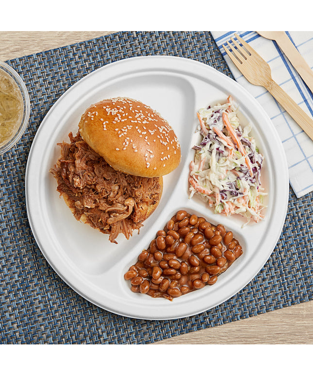 Đĩa sợi thực vật 3 ngăn phân hủy sinh học EcoChoice 25 cm trắng - Thùng 500 cái