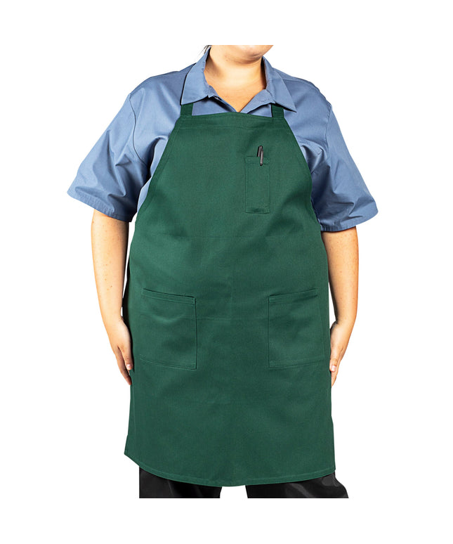 Tạp dề yếm vải twill poly-cotton có thể tùy chỉnh Uncommon Chef 3004 xanh lá đậm, 3 túi