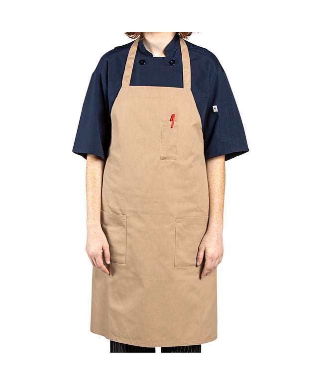 Tạp dề yếm vải twill poly-cotton có thể tùy chỉnh Uncommon Chef 3004 kaki, 3 túi