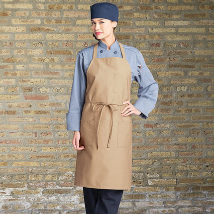 Tạp dề yếm vải twill poly-cotton có thể tùy chỉnh Uncommon Chef 3004 kaki, 3 túi
