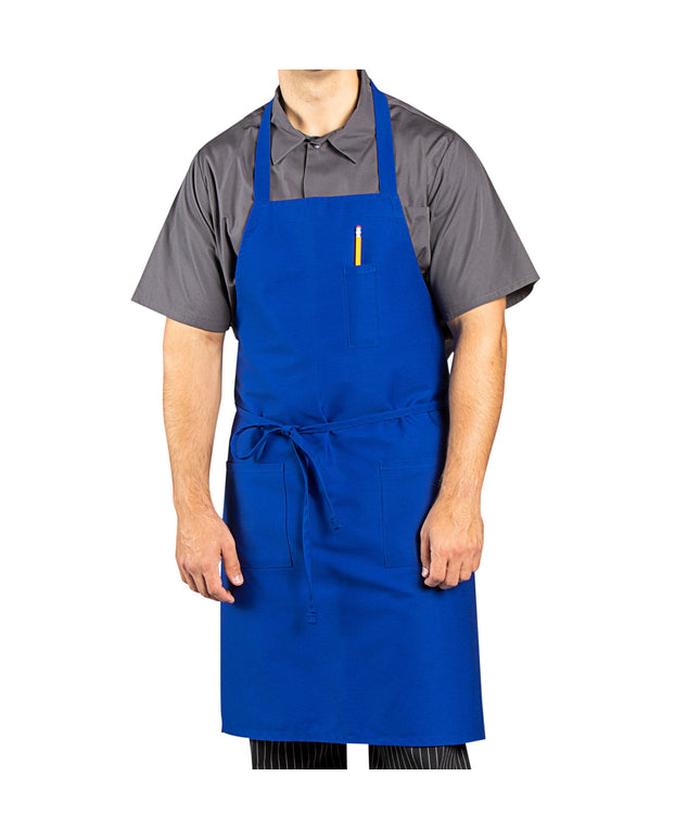 Tạp dề yếm vải twill poly-cotton có thể tùy chỉnh Uncommon Chef 3004 xanh royal, 3 túi